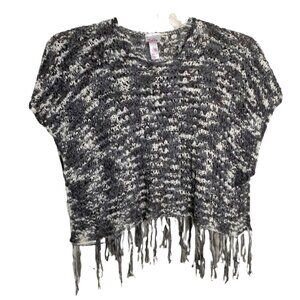 Justice Womens Crocheted Black and White Crop Top with Fringed Bottom Size XS